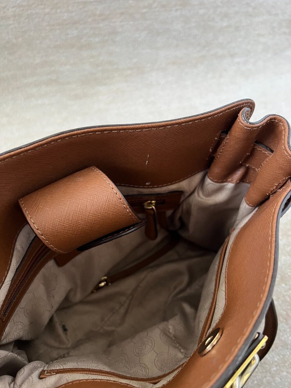 Michael Kors Hamilton Brown Leather Satchel Bag - Picture 6 of 15